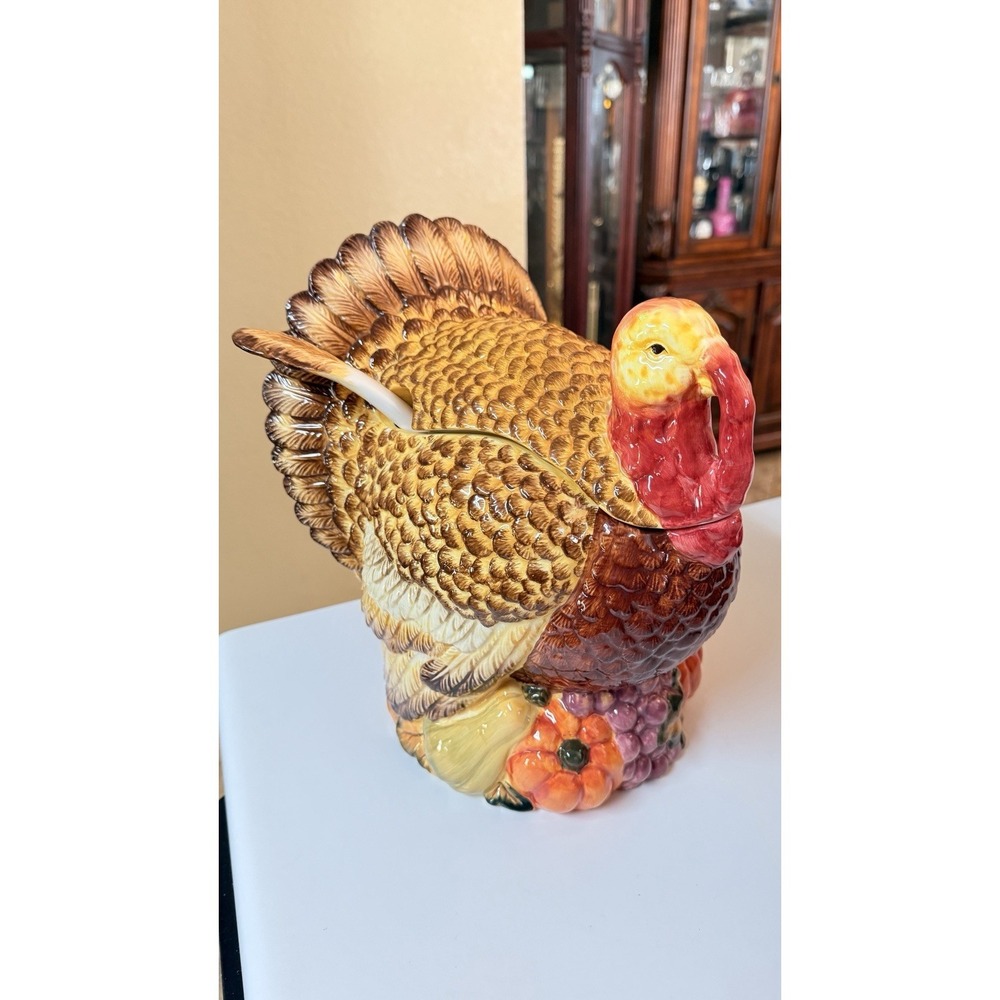Bella Casa Turkey Tureen Ladle Thanksgiving Serving Dish Fall Decor Gravy Bowl